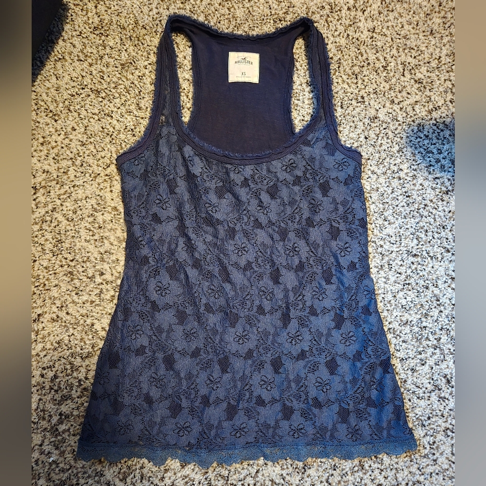 Vintage Hollister Navy Floral Lace Tank Top